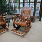 Hand-Carved Sheesham Wood Rocking Chair-Wooden Crest