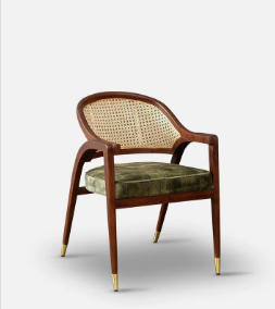 Teak Wood Arm Chair with Walnut Finish-Wooden Crest
