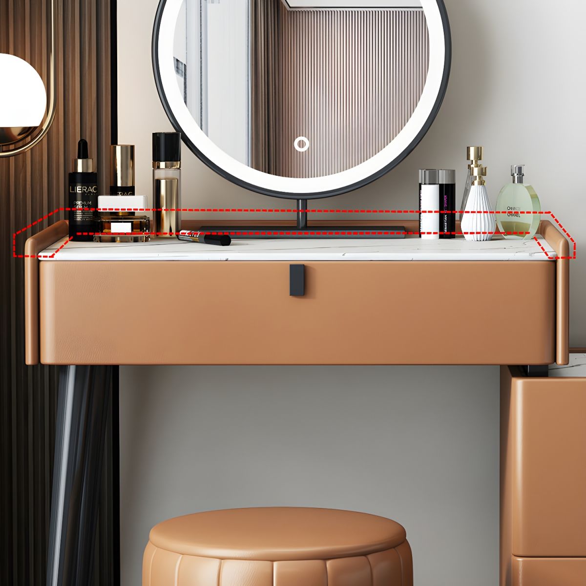 Contemporary Vanity Dressing Table Set Stone with Mirror-Wooden Crest
