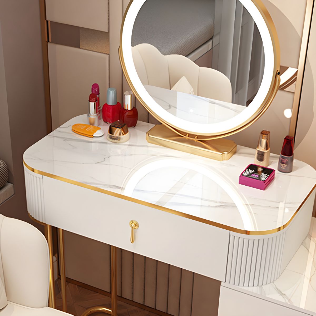 Modern Glam Vanity Dressing Table with Drawer-Wooden Crest