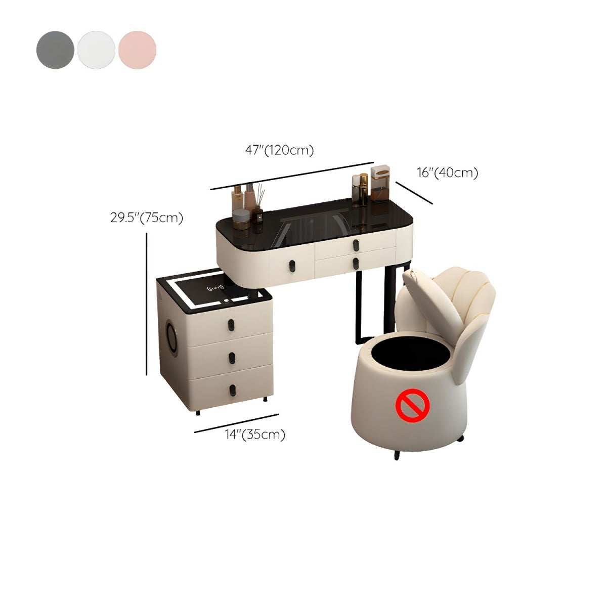 Lighted Mirror Vanity Dressing Table Set with Storage Drawers & Chair-Wooden Crest