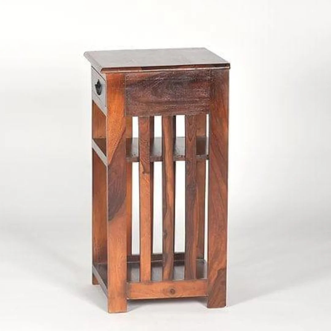 Mission Style Side Table with Slatted Panels-Wooden Crest