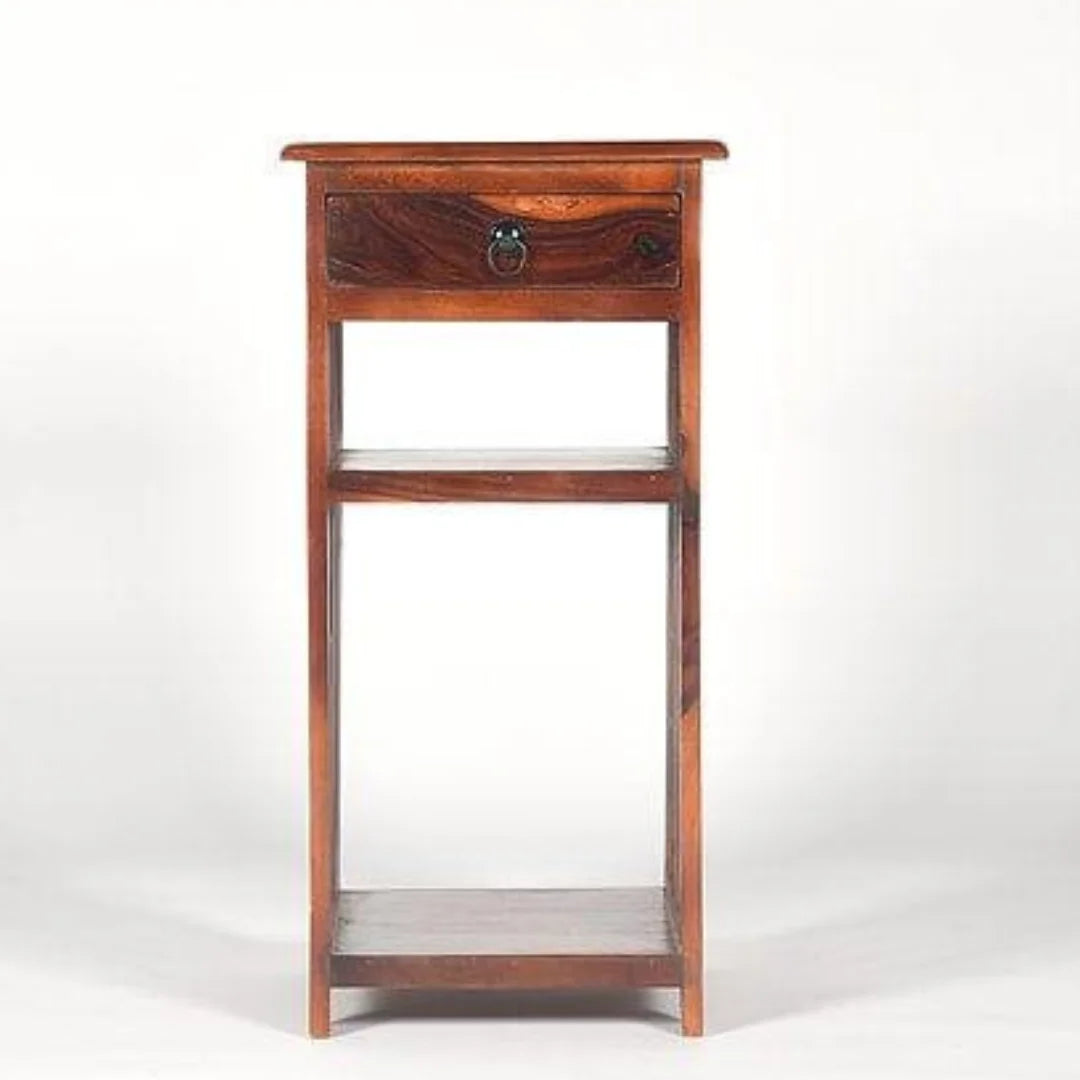 Mission Style Side Table with Slatted Panels-Wooden Crest