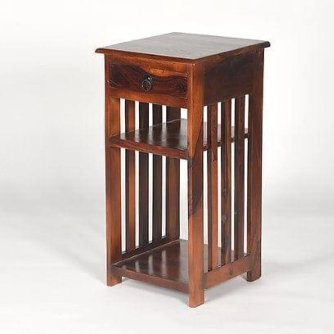 Mission Style Side Table with Slatted Panels-Wooden Crest