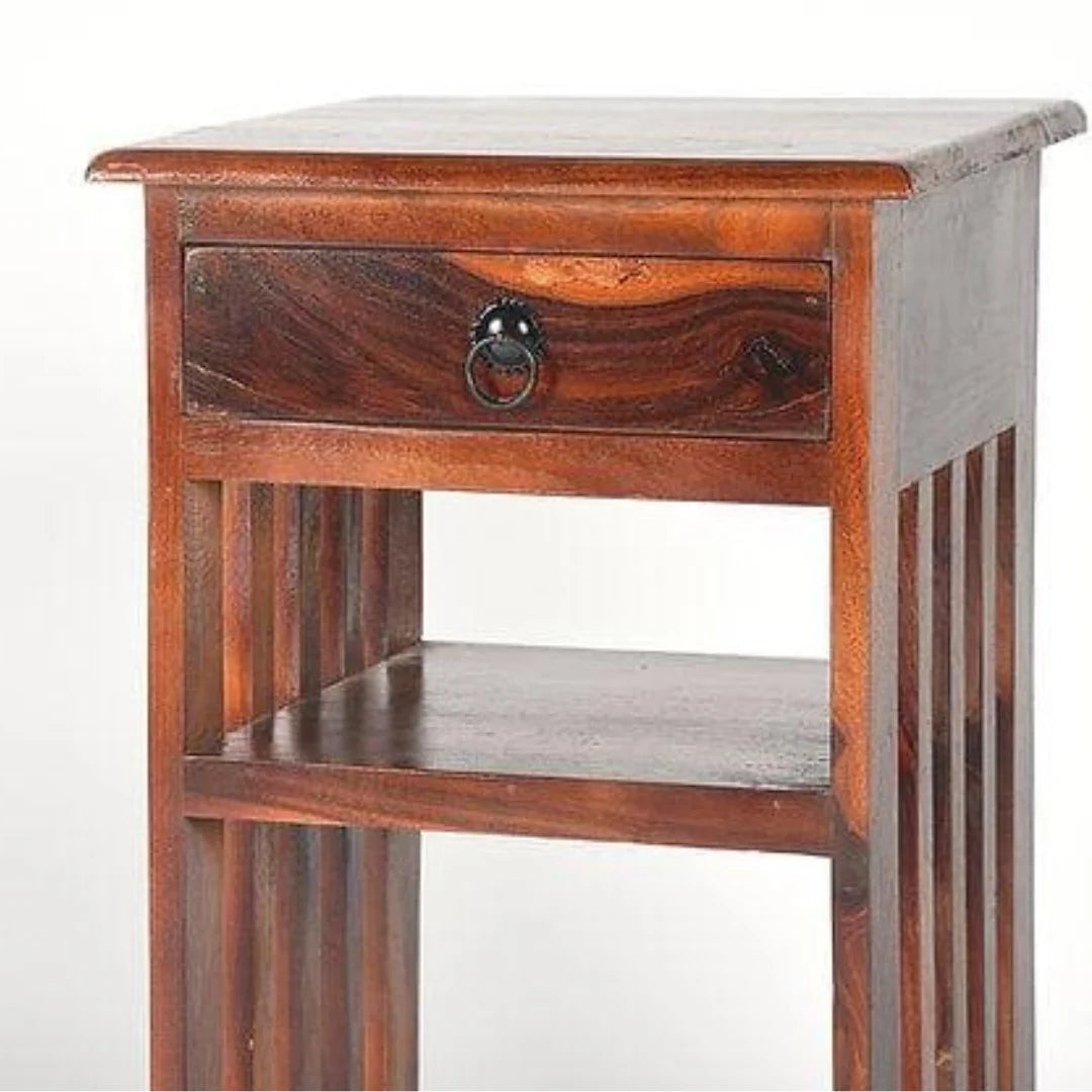 Mission Style Side Table with Slatted Panels-Wooden Crest
