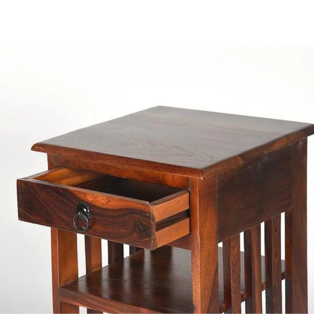 Mission Style Side Table with Slatted Panels-Wooden Crest