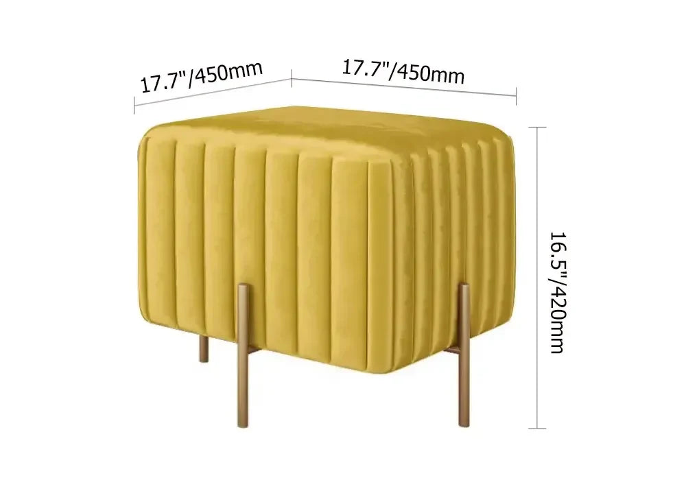 Contemporary Square Velvet Pouf Ottoman - Yellow-Wooden Crest