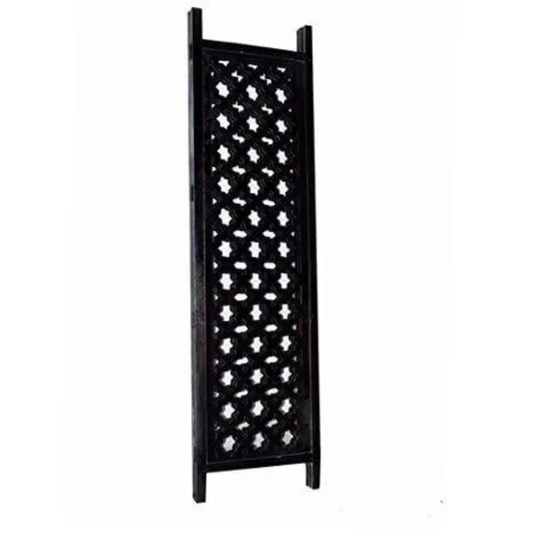 Antique Three-Panel Room Divider with Moroccan Lattice Design-Wooden Crest