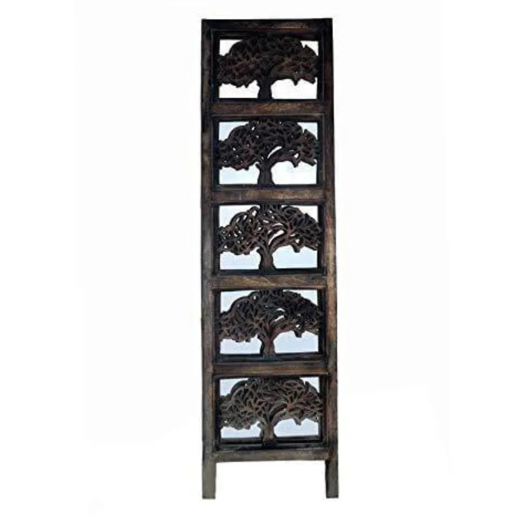 Heritage Four-Panel Room Divider with Antique Lattice Design-Wooden Crest