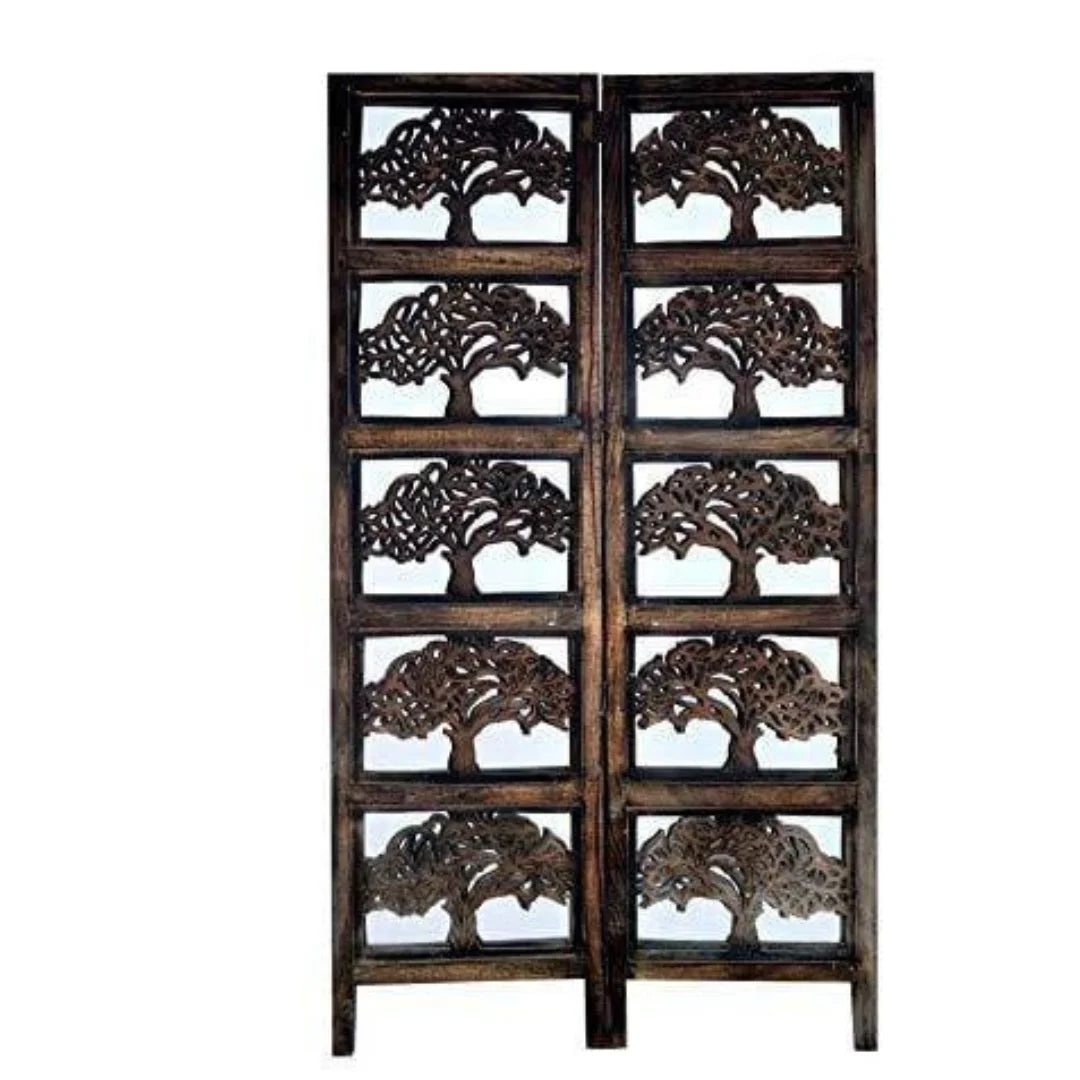 Heritage Four-Panel Room Divider with Antique Lattice Design-Wooden Crest