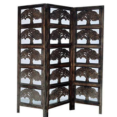 Heritage Four-Panel Room Divider with Antique Lattice Design-Wooden Crest