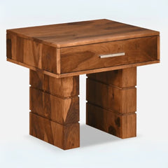 Modern Block-Leg Bedside Table with Single Drawer-Wooden Crest