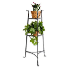 Artisanal Three-Tier Plant Stand with Mixed Metal Finish-Wooden Crest