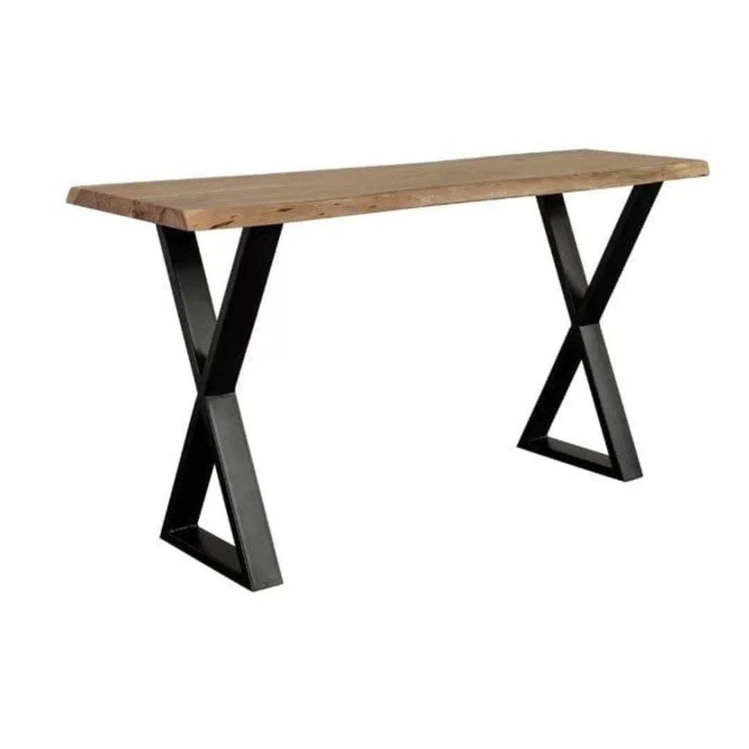 Industrial Live Edge Console Table with X-Frame Base-Wooden Crest