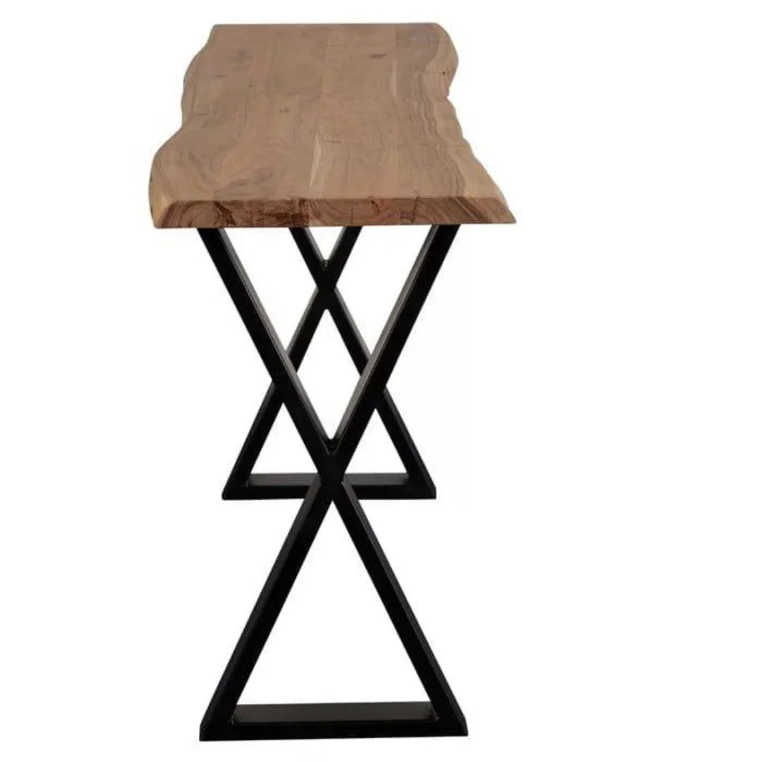 Industrial Live Edge Console Table with X-Frame Base-Wooden Crest