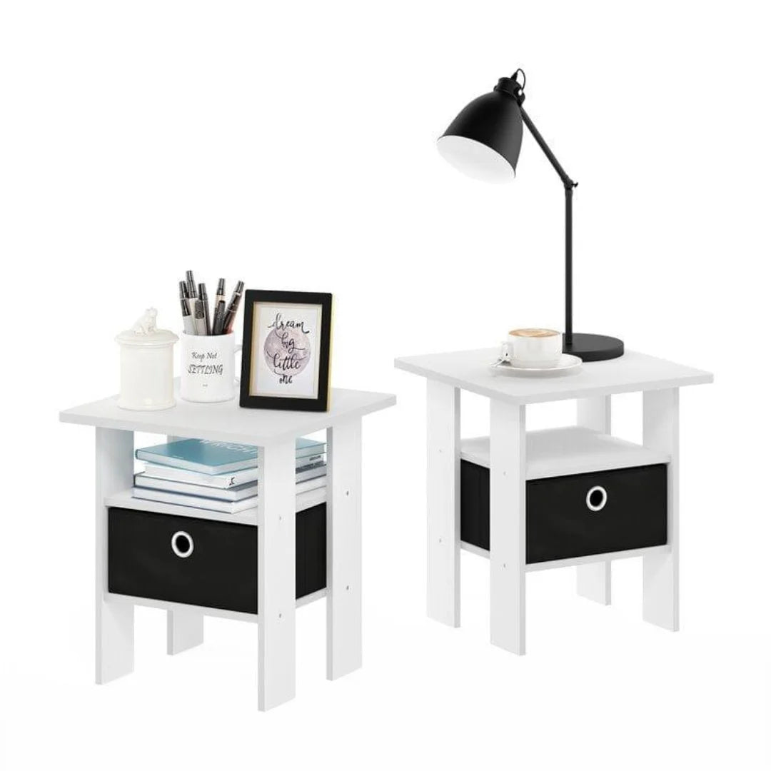 Modern Compact End Table Set with Storage Drawer-Wooden Crest