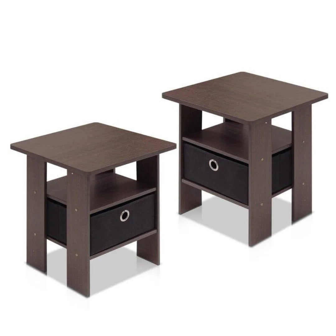 Modern Compact End Table Set with Storage Drawer-Wooden Crest