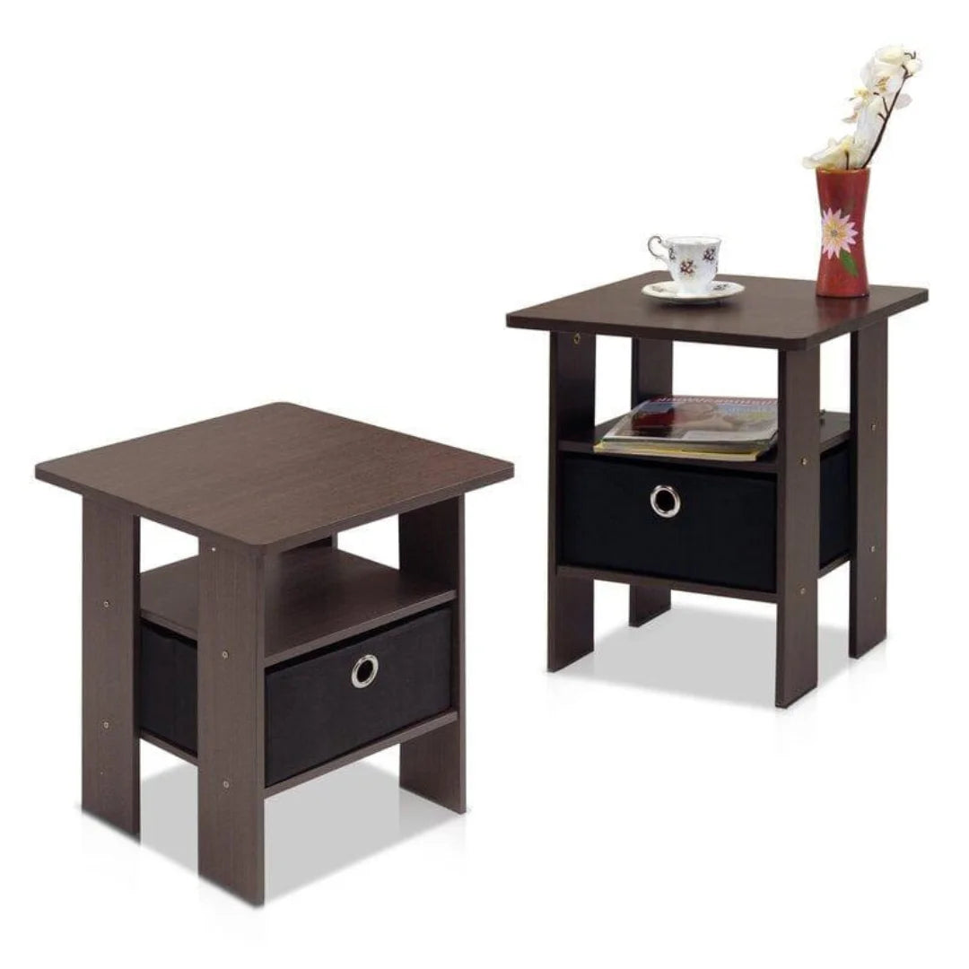Modern Compact End Table Set with Storage Drawer-Wooden Crest