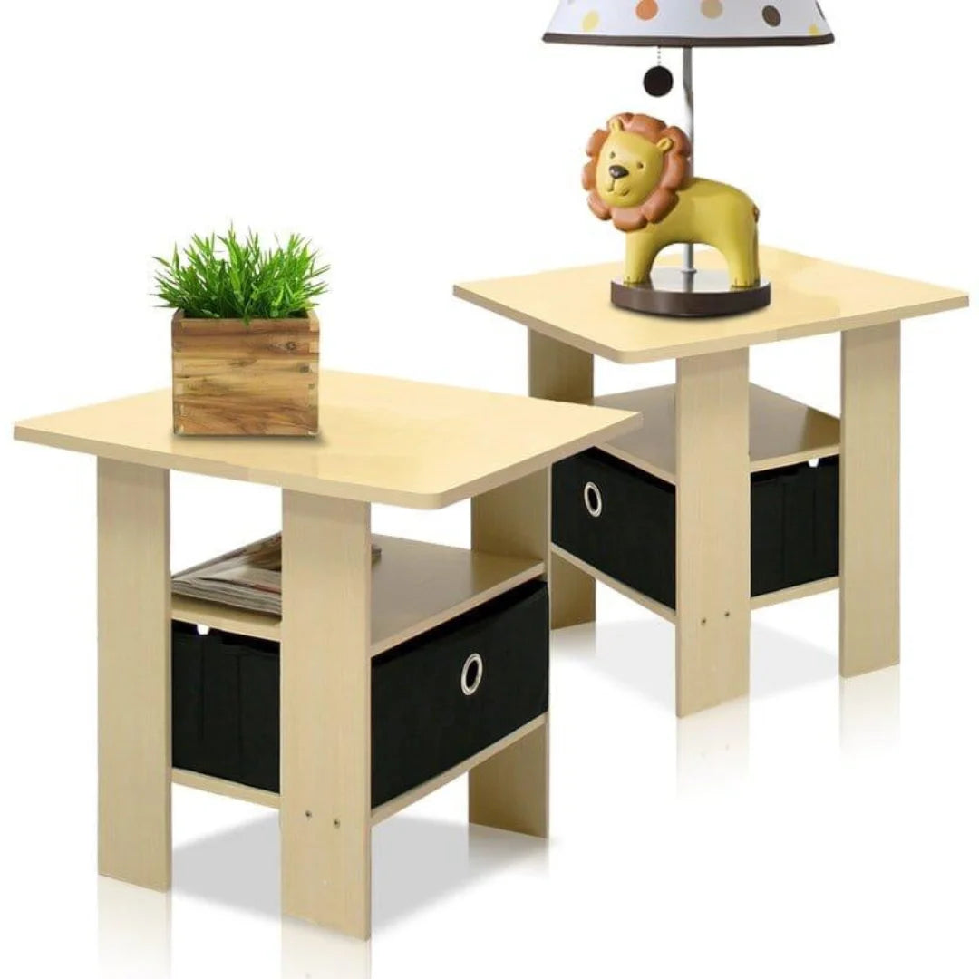 Modern Compact End Table Set with Storage Drawer-Wooden Crest