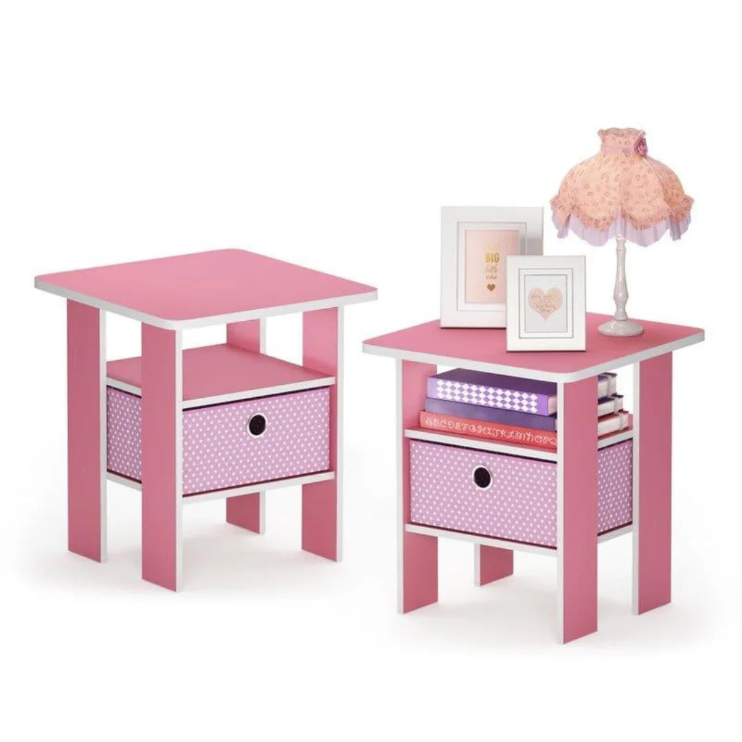 Modern Compact End Table Set with Storage Drawer-Wooden Crest
