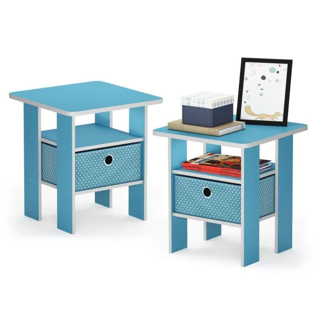 Modern Compact End Table Set with Storage Drawer-Wooden Crest