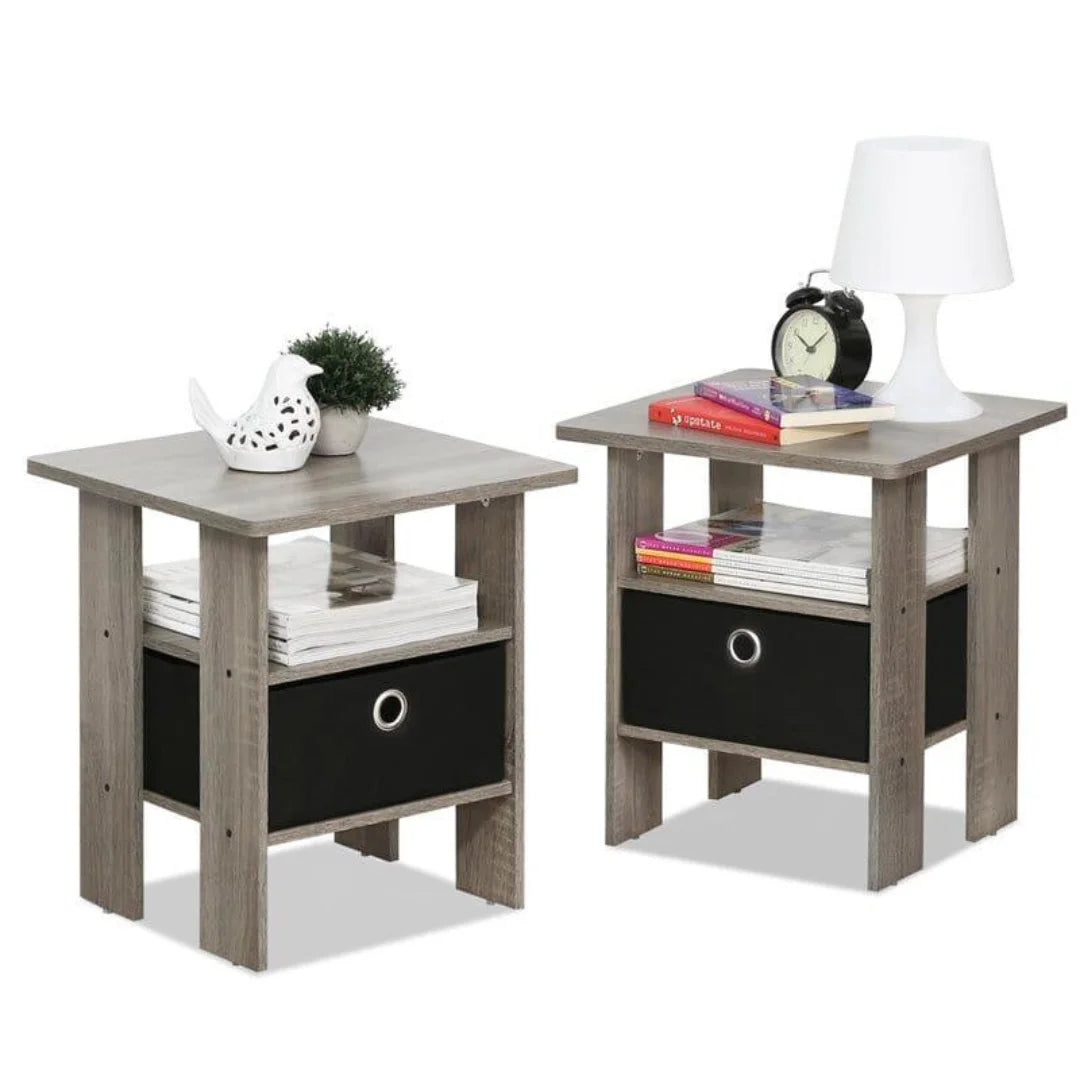 Modern Compact End Table Set with Storage Drawer-Wooden Crest
