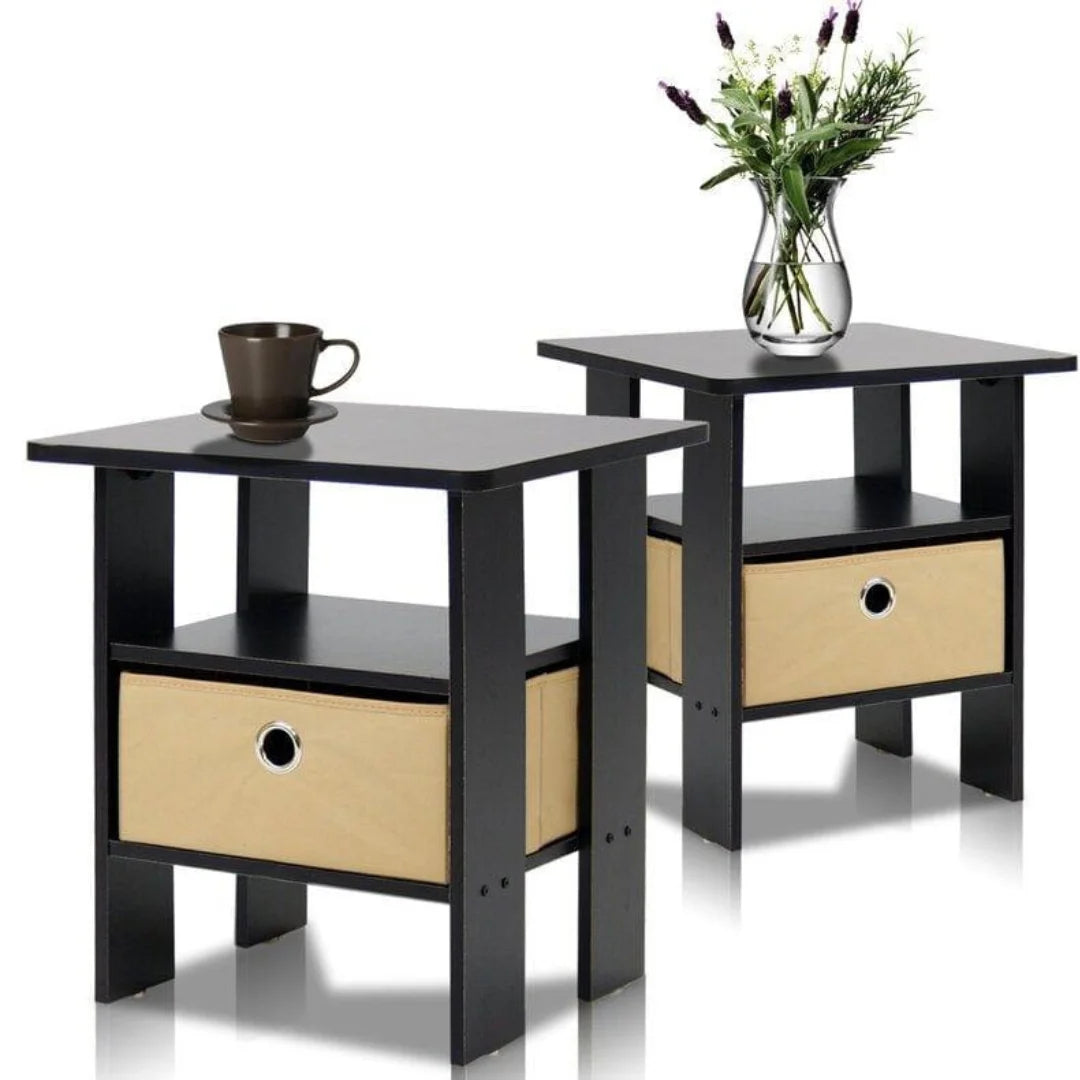 Modern Compact End Table Set with Storage Drawer-Wooden Crest