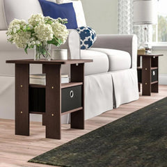 Modern Compact End Table Set with Storage Drawer-Wooden Crest