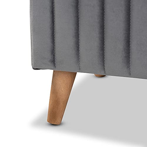 Baxton Studio Grey/Walnut Brown Ottoman-Wooden Crest