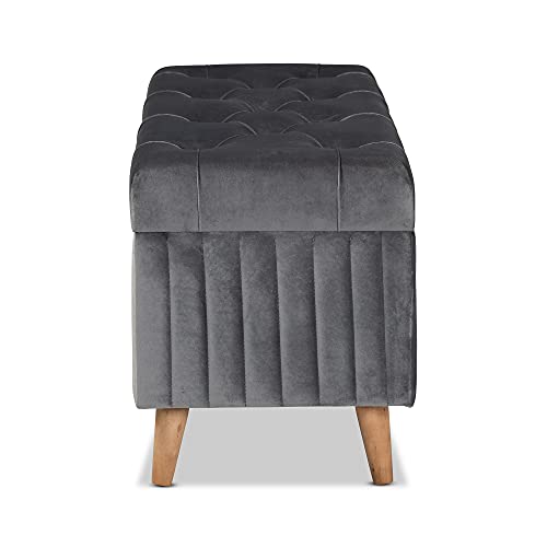 Baxton Studio Grey/Walnut Brown Ottoman-Wooden Crest