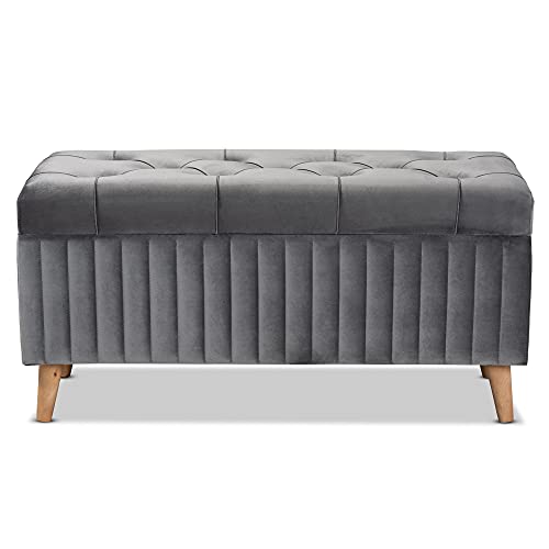 Baxton Studio Grey/Walnut Brown Ottoman-Wooden Crest