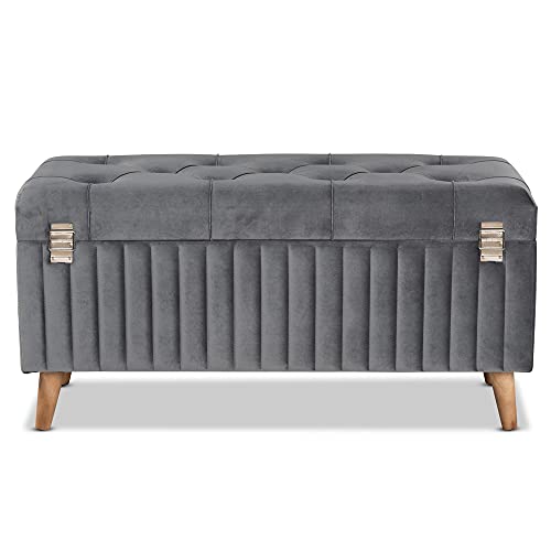 Baxton Studio Grey/Walnut Brown Ottoman-Wooden Crest