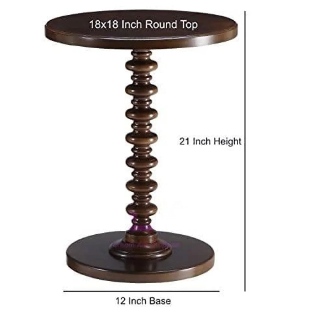 Round Pedestal Side Table with Spindle Base-Wooden Crest