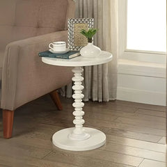Round Pedestal Side Table with Spindle Base-Wooden Crest