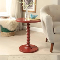 Round Pedestal Side Table with Spindle Base-Wooden Crest
