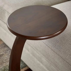 Modern C-Shape Round Sofa Side Table with Curved Pedestal Base-Wooden Crest