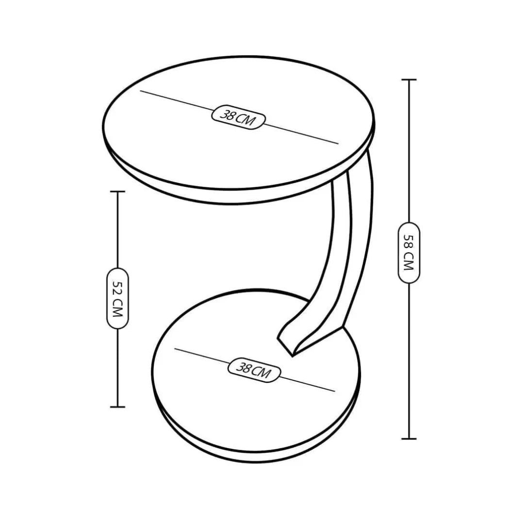 Modern C-Shape Round Sofa Side Table with Curved Pedestal Base-Wooden Crest