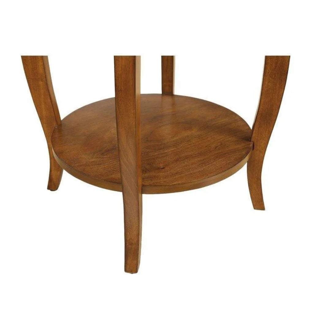 French Provincial Round End Table with Storage Drawer-Wooden Crest