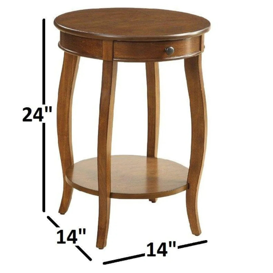 French Provincial Round End Table with Storage Drawer-Wooden Crest