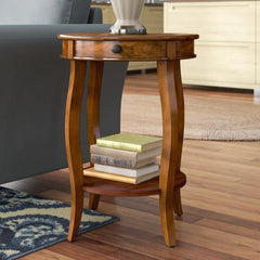 French Provincial Round End Table with Storage Drawer-Wooden Crest