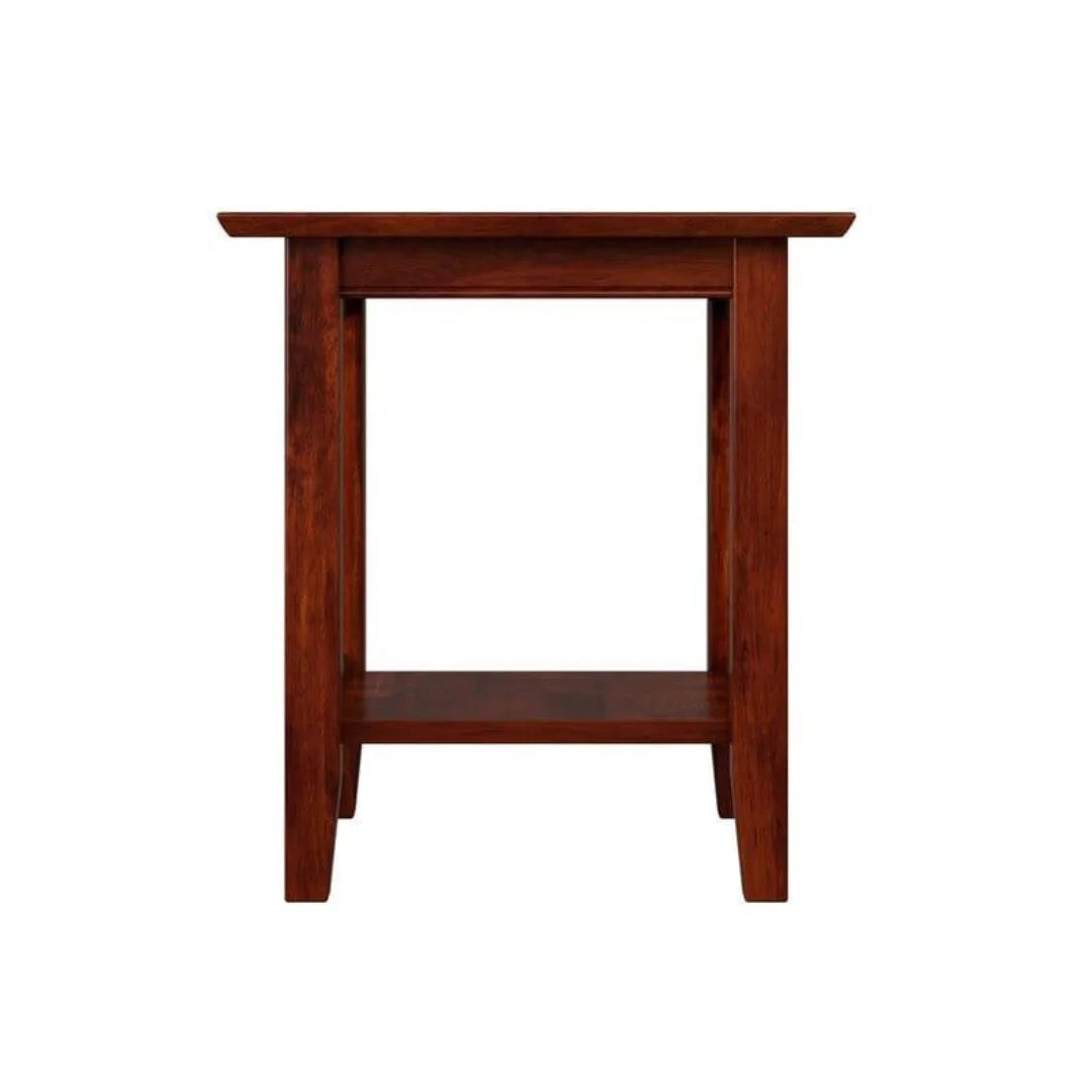 Mission Style Slatted Side Table with Open Storage-Wooden Crest