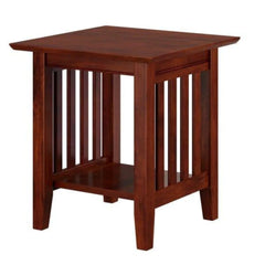 Mission Style Slatted Side Table with Open Storage-Wooden Crest