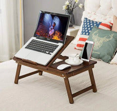 Foldable Wooden Laptop Desk Tray with Drawer – Breakfast & Study Table