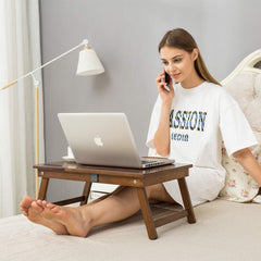 Foldable Wooden Laptop Desk Tray with Drawer – Breakfast & Study Table