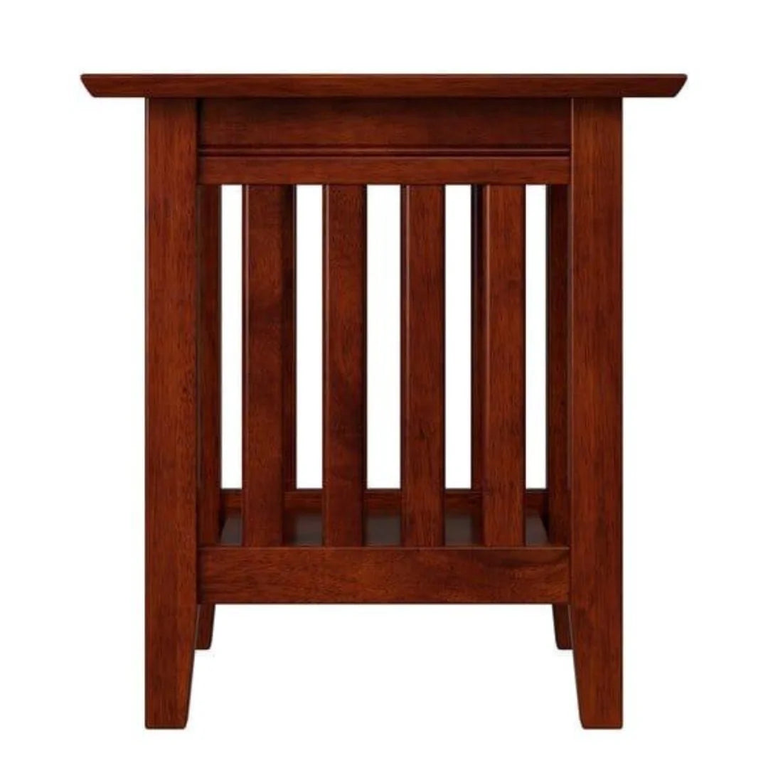 Mission Style Slatted Side Table with Open Storage-Wooden Crest