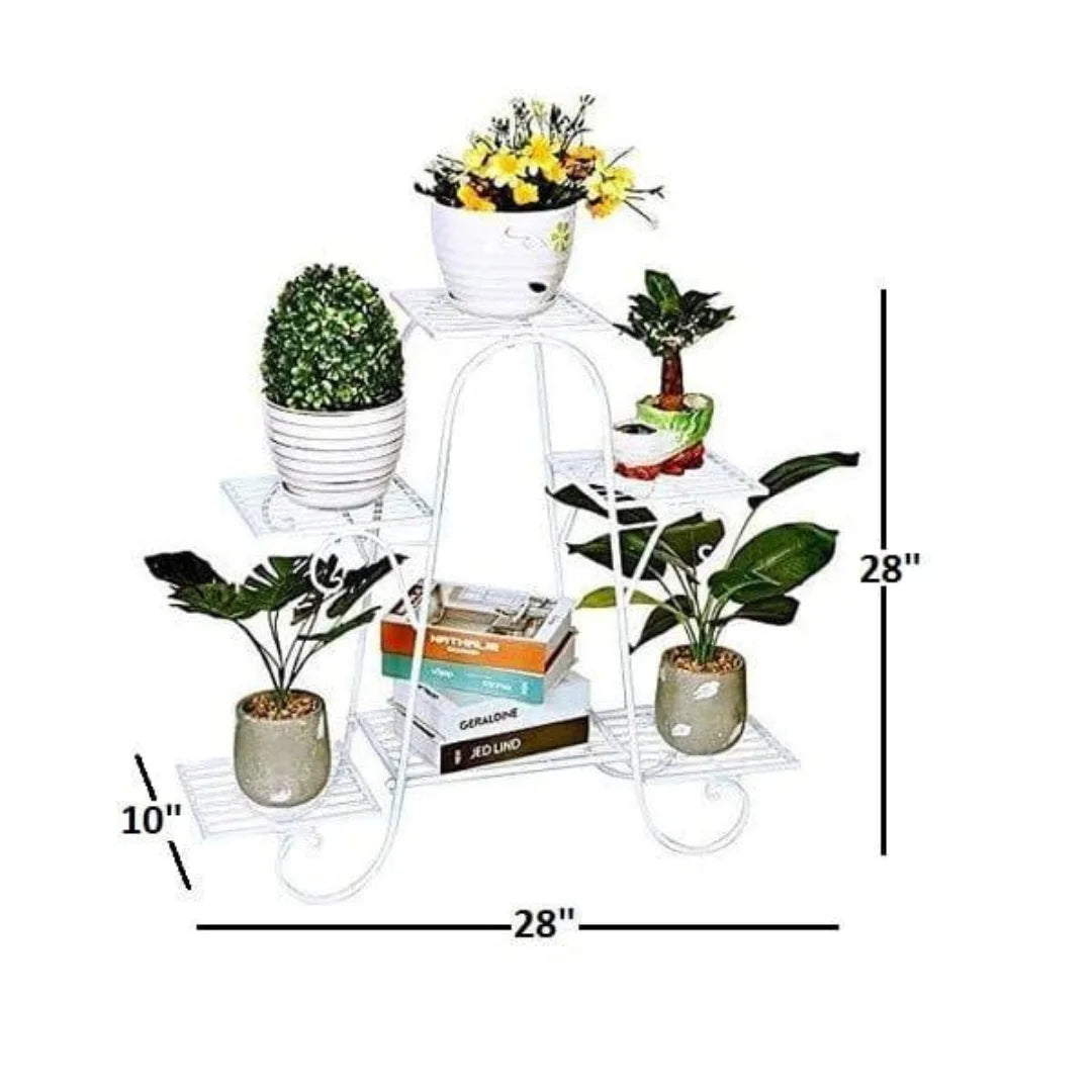 European-Style 6-Tier Plant Stand with Scrollwork Details-Wooden Crest