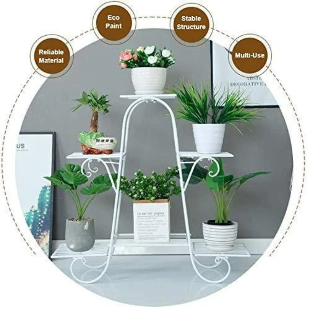 European-Style 6-Tier Plant Stand with Scrollwork Details-Wooden Crest