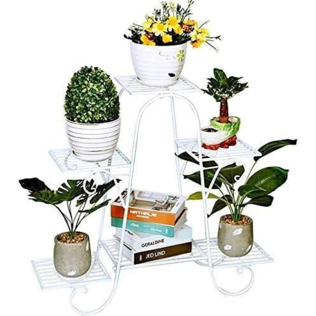 European-Style 6-Tier Plant Stand with Scrollwork Details-Wooden Crest