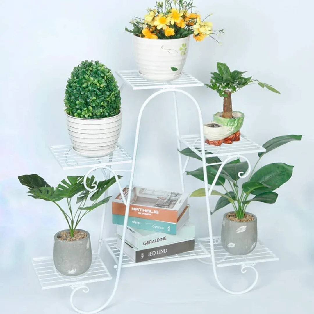 European-Style 6-Tier Plant Stand with Scrollwork Details-Wooden Crest