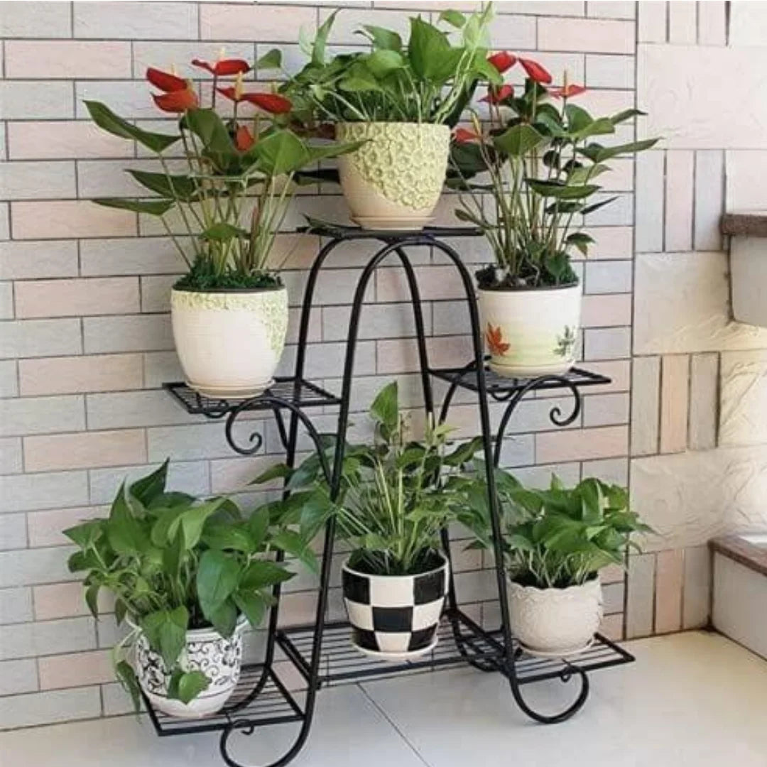 European-Style 6-Tier Plant Stand with Scrollwork Details-Wooden Crest